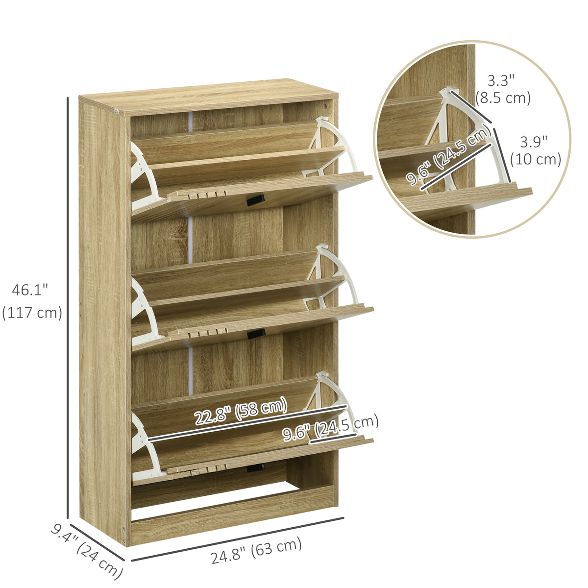 Shoe Cabinet with 3 Flip Drawers for 18 Pairs – 25"W x 46"H