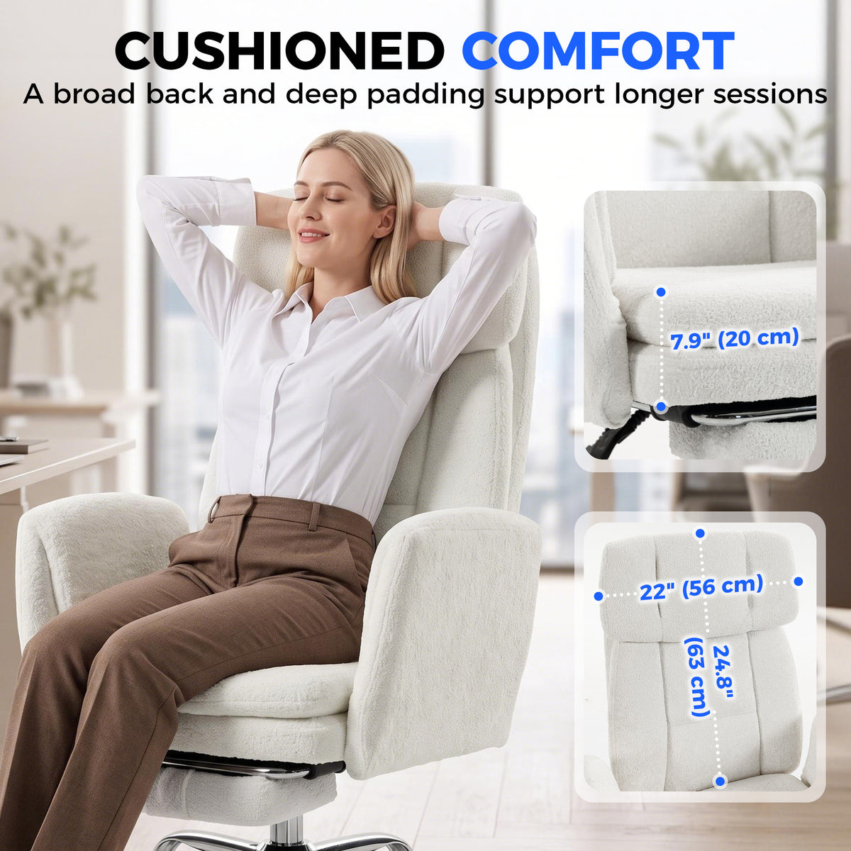 Big and Tall Office Chair with Flip Armrests for Cross Legged Sitting, Cream