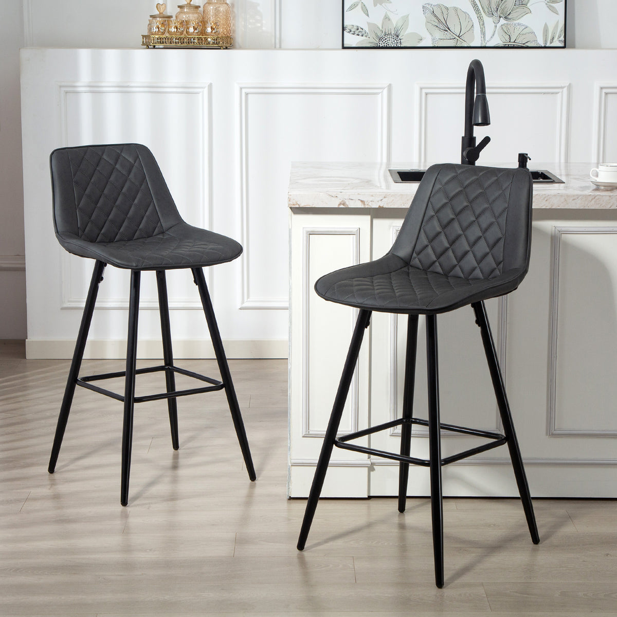 PU Leather 27.75" Counter Height Bar Chairs with Metal Legs, Set of 2