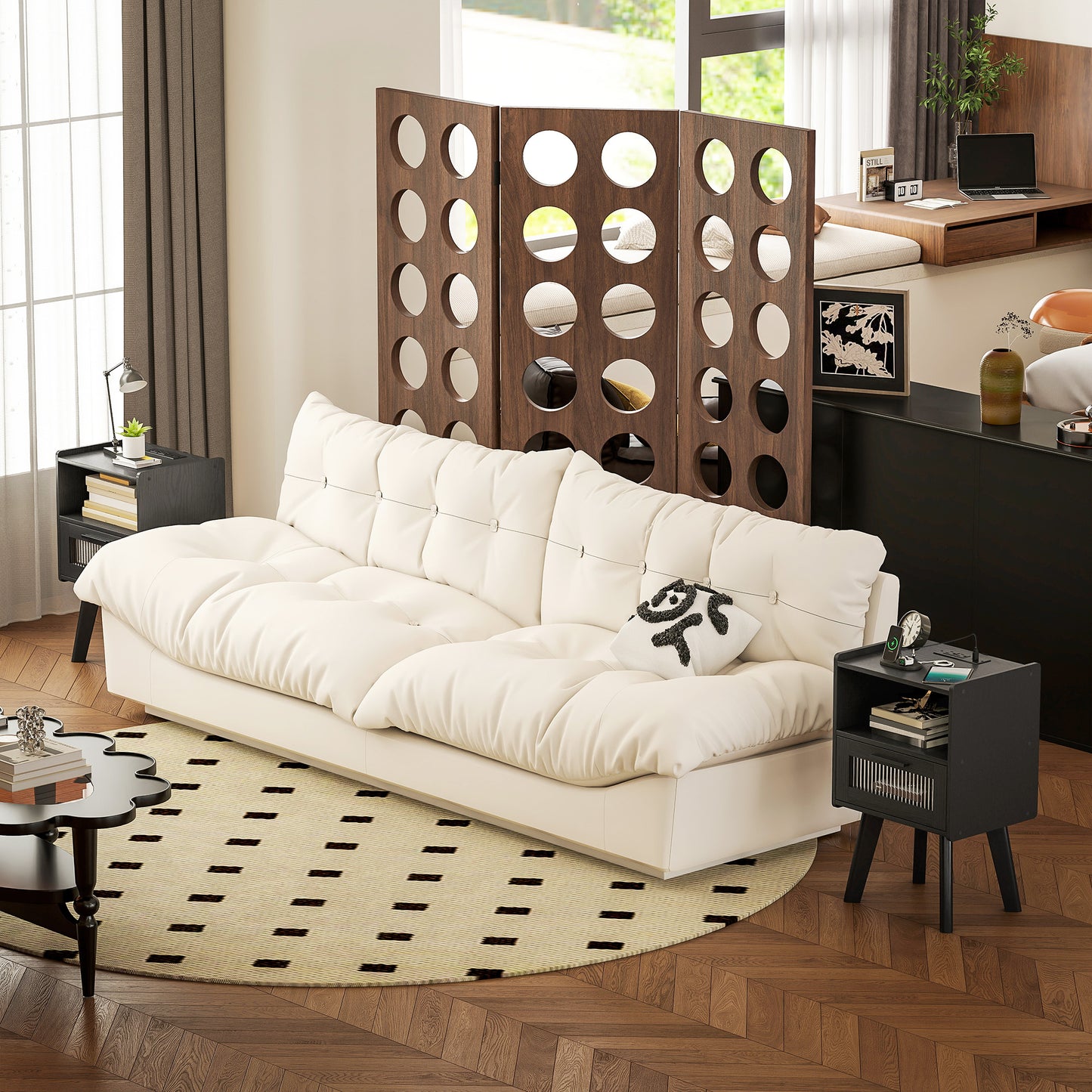 HOMCOM Modern Black Nightstands Set of 2 with Charging Station