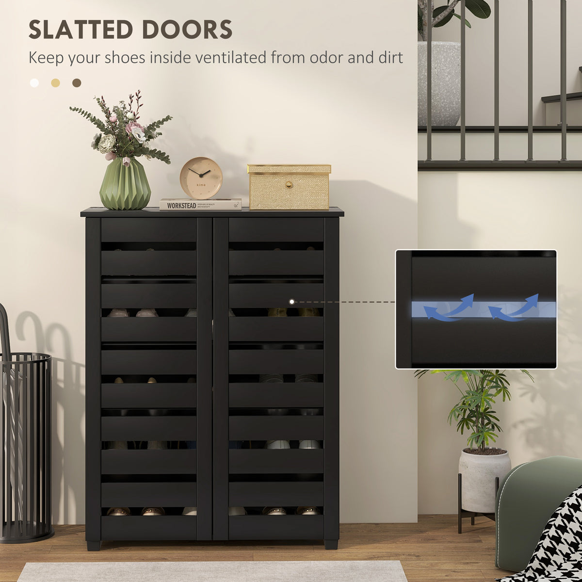 Shoe Cabinet with 2 Slatted Doors – 30"W x 39"H