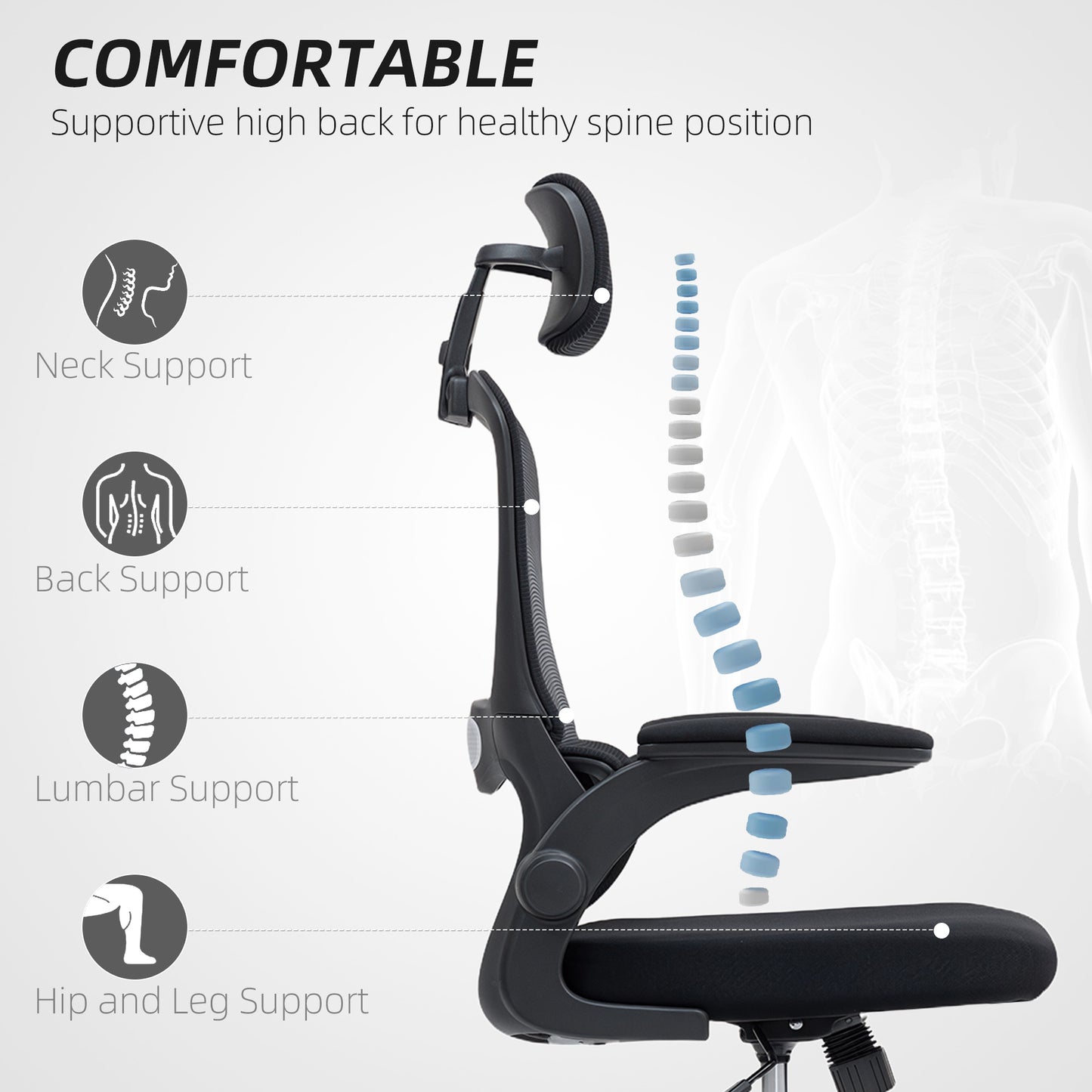 Ergonomic Mesh High-Back Office Chair with Rotatable Headrest, Flip-Up Armrests