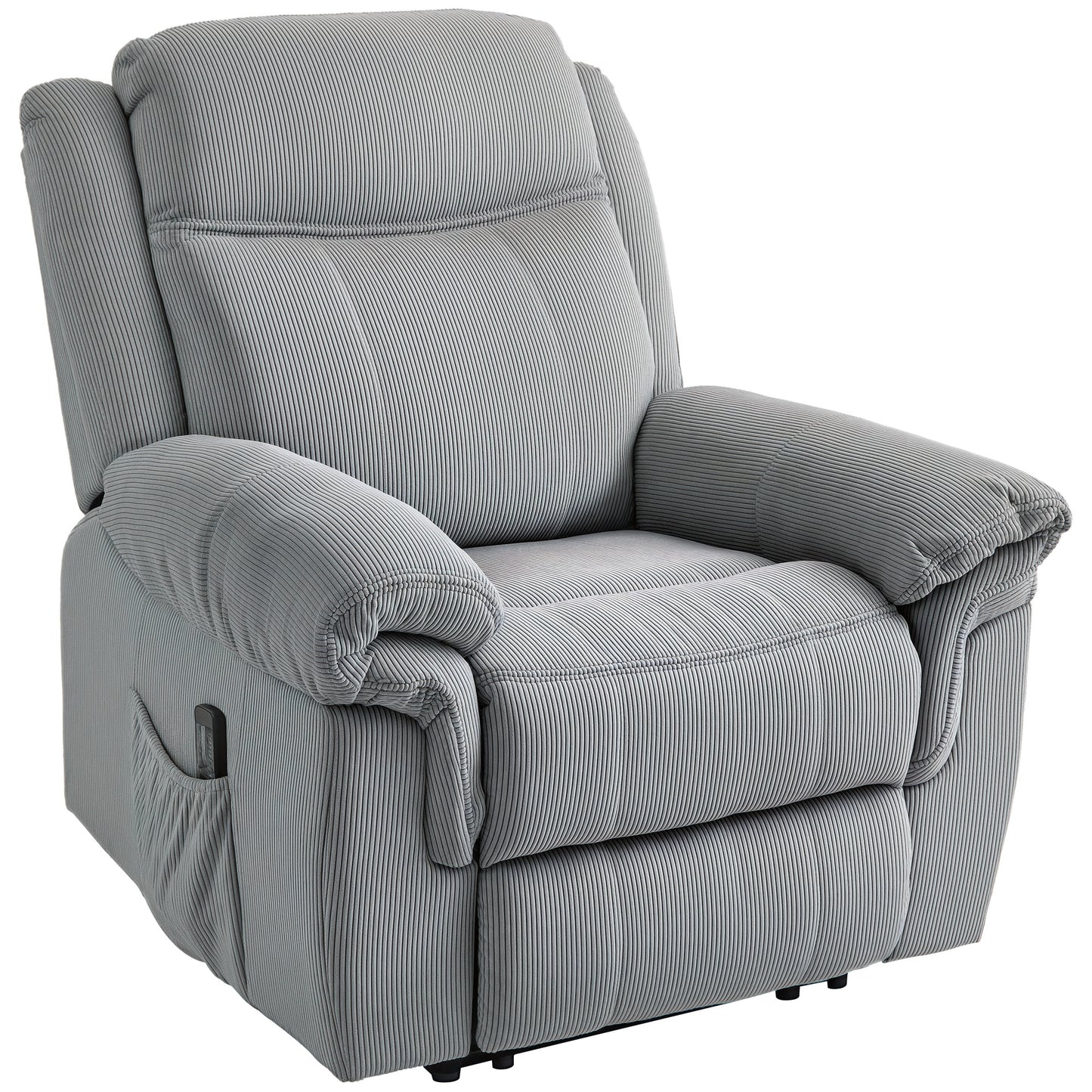 HOMCOM Manual Recliner Chair with Vibration Massage, Side Pockets, Plush Corduroy Fabric, Grey