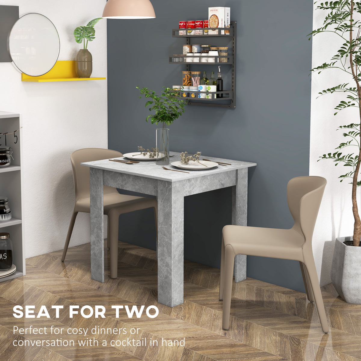 31.5" Square Dining Table with Faux Cement Effect, Space Saving Small Kitchen Table