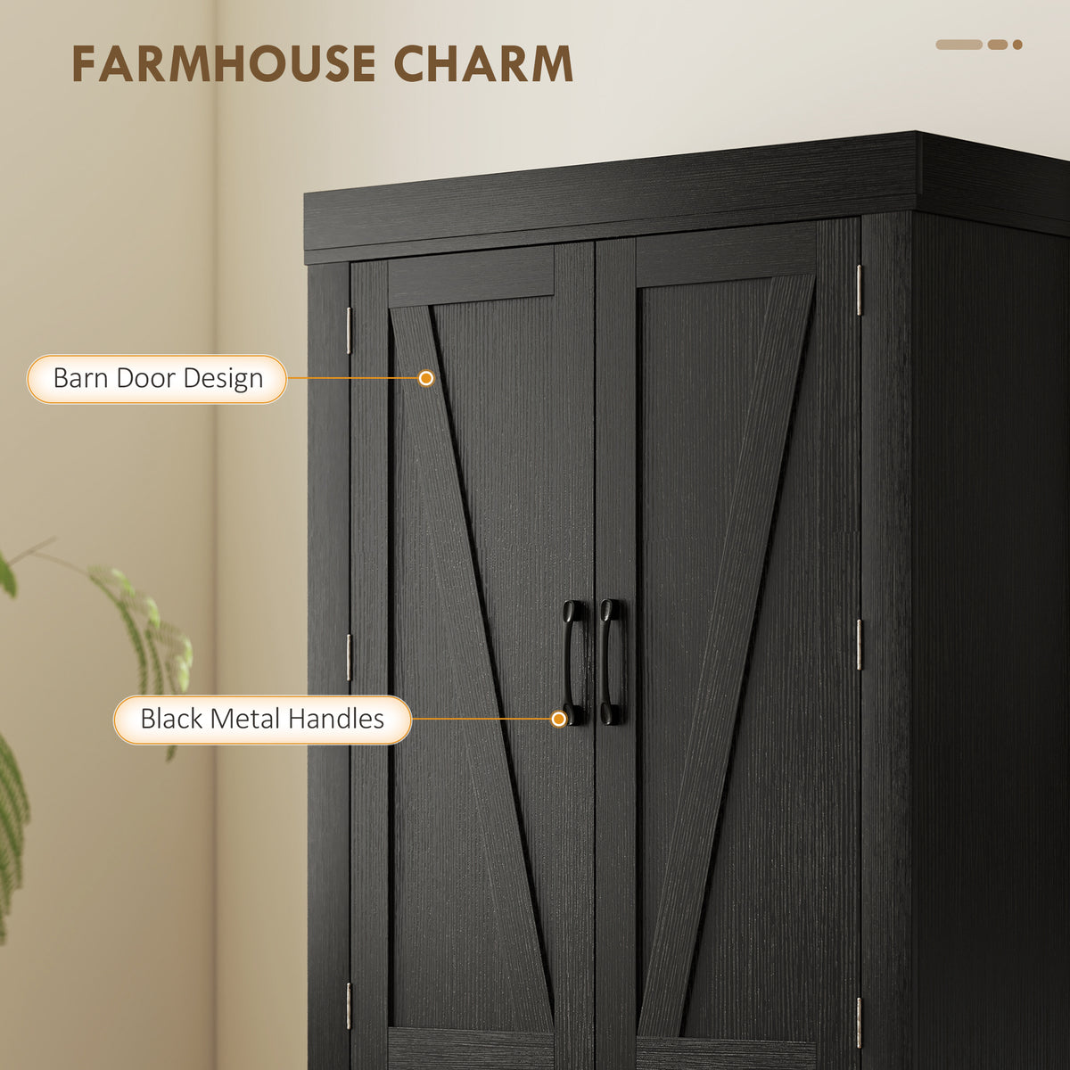 Farmhouse Kitchen Storage Cabinet with 4 Barn Doors – 30"W x 72"H
