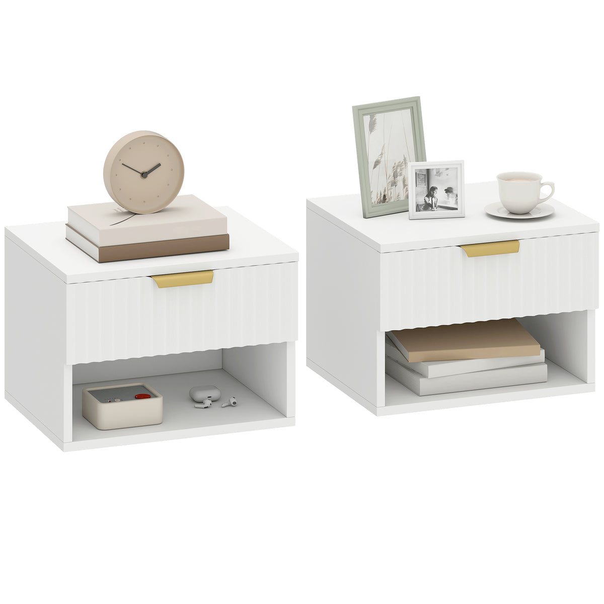 Floating Nightstands with Drawer and Open Shelf, Set of 2 – 16"W x 11"H