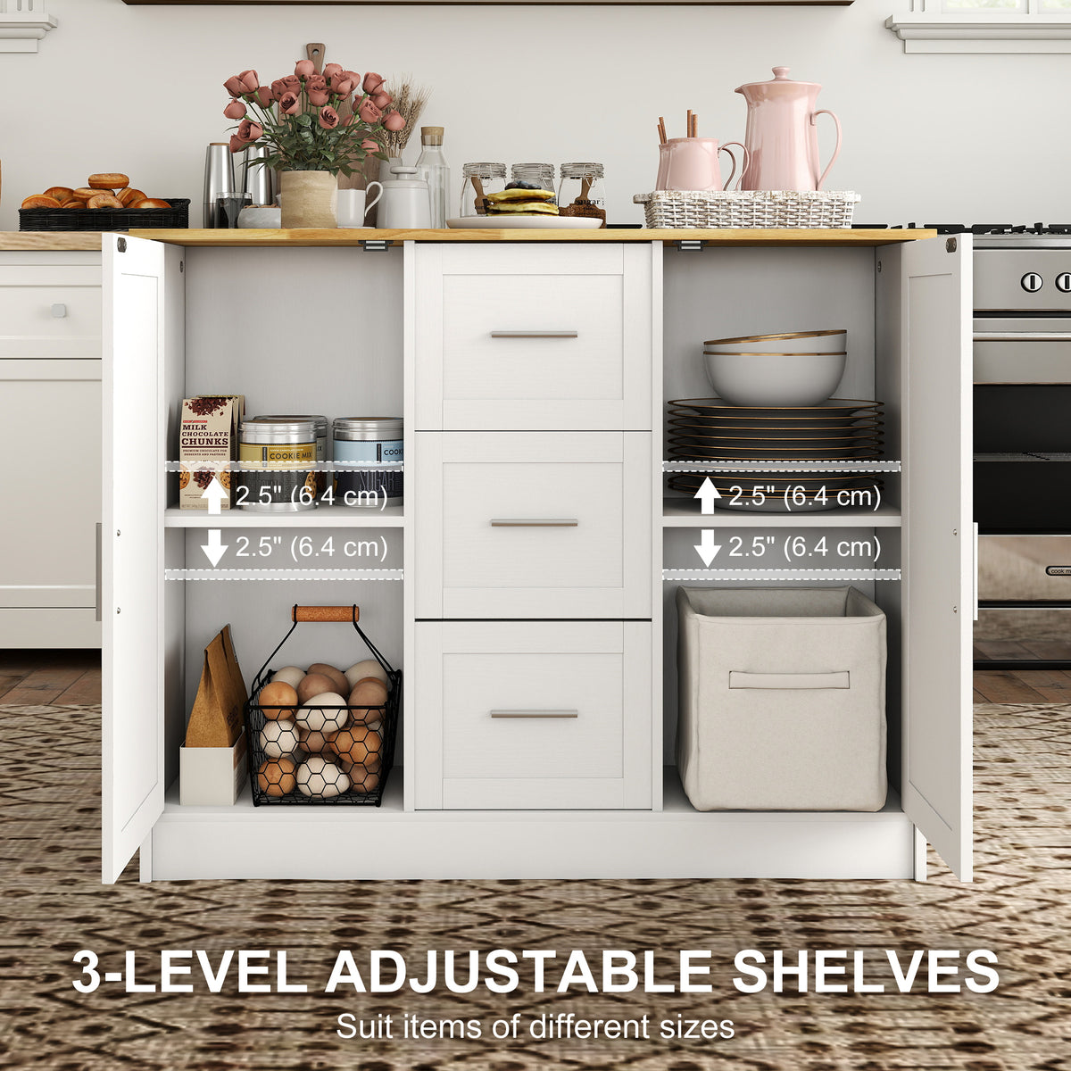 Kitchen Island with Storage Cabinets – 43"W x 36"H