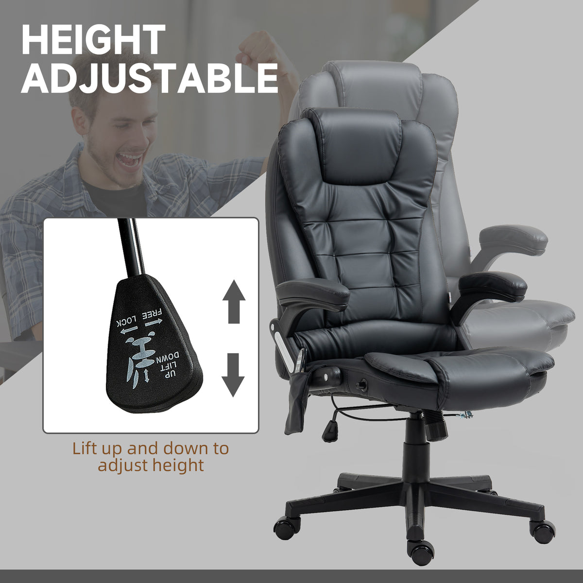 Executive Heated Massage Office Chair, High Back Reclining Faux Leather Vibrating Swivel Chair, Black