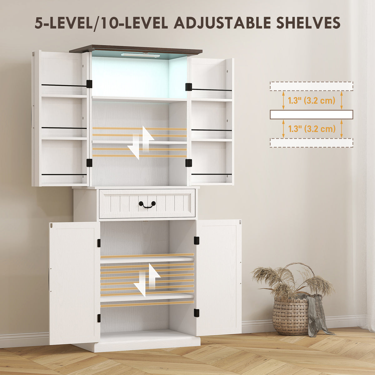 Farmhouse Storage Cabinet with Door Shelves – 30"W x 71"H