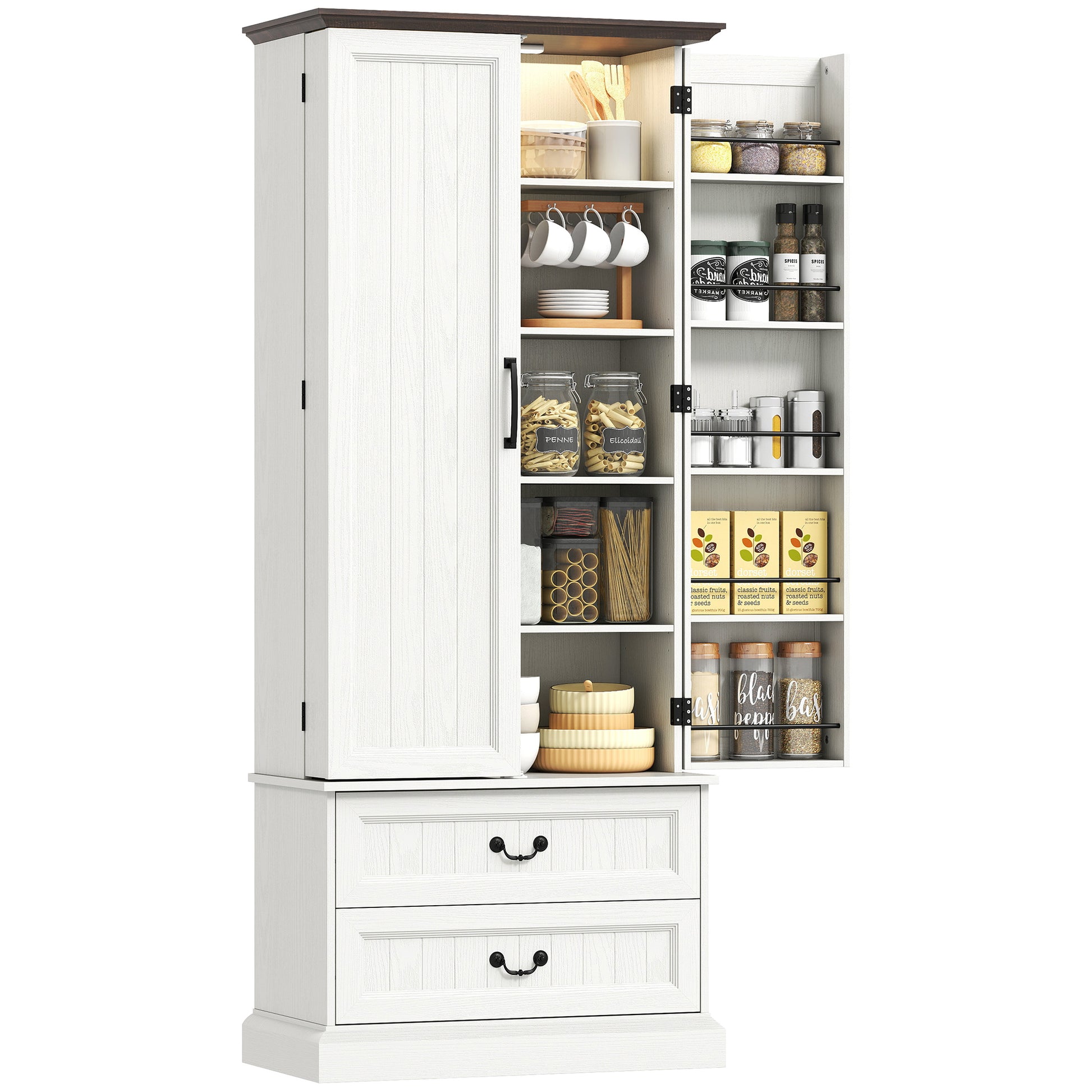 HOMCOM LED Kitchen Pantry Cabinet with Smart Sensor Light, White