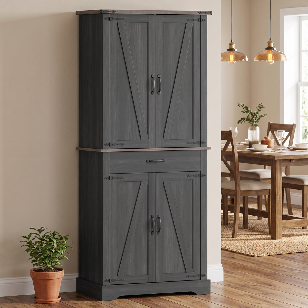 Farmhouse Pantry Cabinet with Barn Doors – 30"W x 71"H