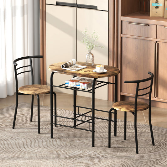 3-Piece Dining Table Set for 2 with Storage Shelf