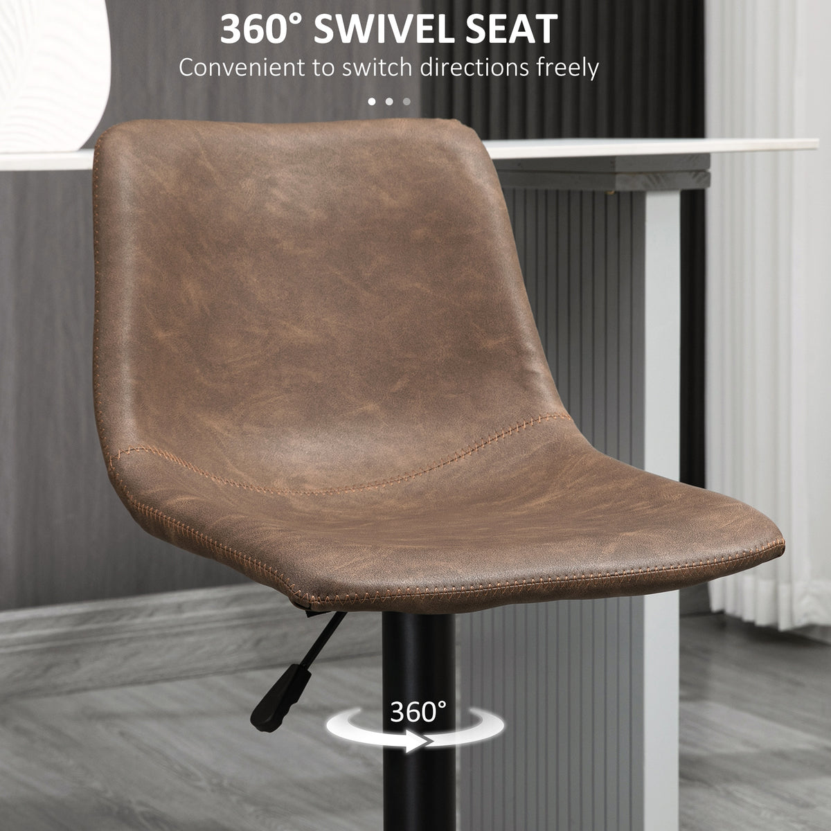 Retro Faux Leather Adjustable Swivel Counter Stools, Set of 2, Coffee Brown