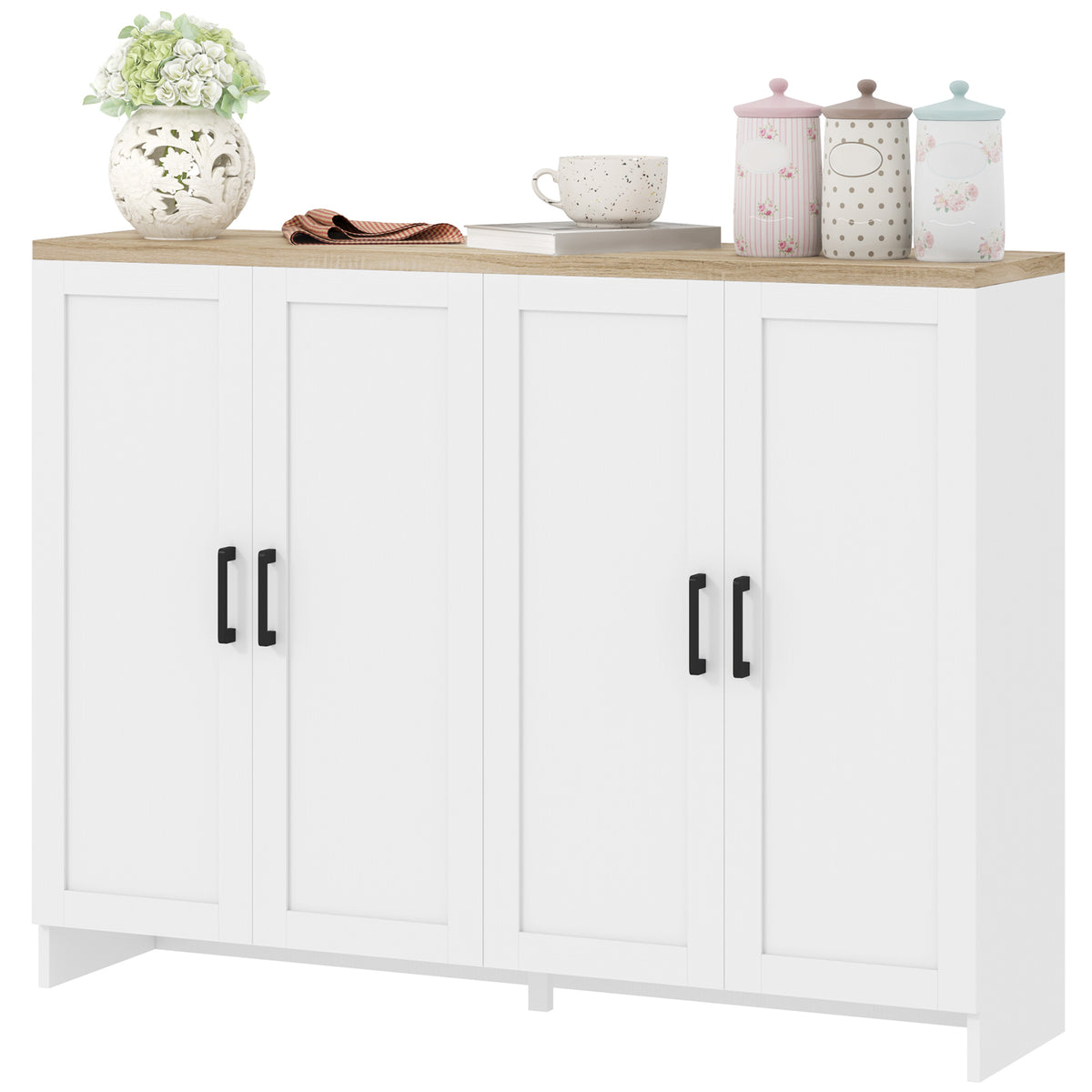 Modern Kitchen Storage Cabinet with 4 Doors Adjustable Shelves – 47"W x 35"H