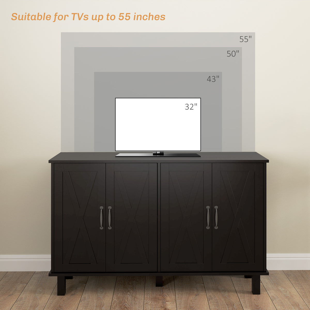 Kitchen Sideboard Cabinet with 4 Barn Doors and 2 Adjustable Shelves – 47"W x 30"H