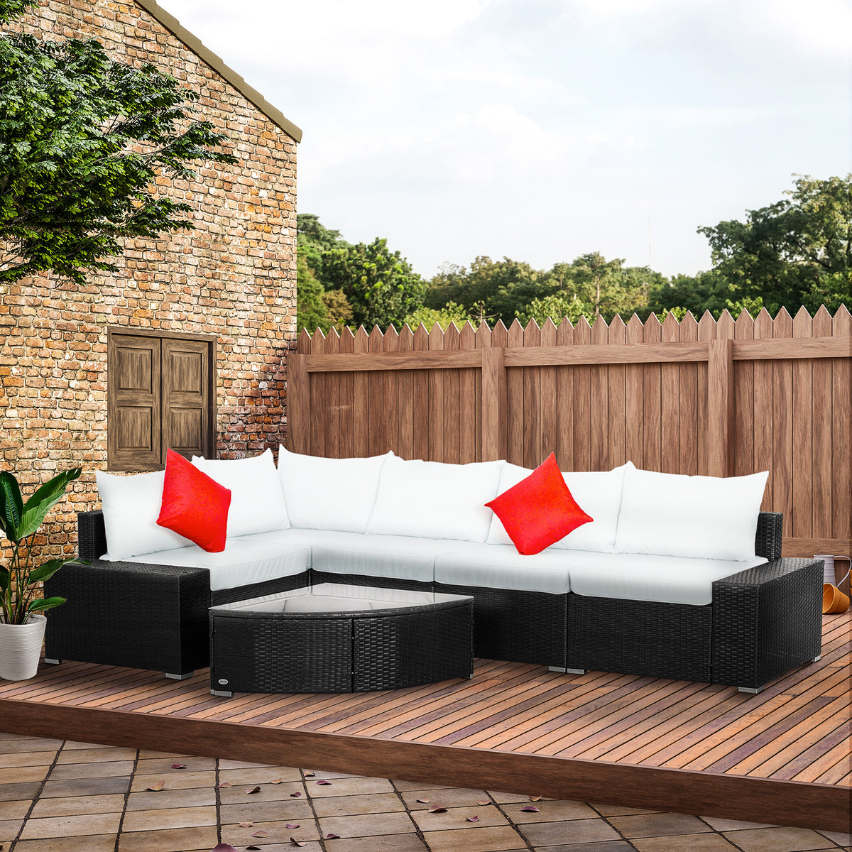 6 Piece Outdoor Wicker Furniture Set, Patio Cushioned Rattan Sofa Chair and Table