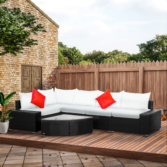 6 Piece Outdoor Wicker Furniture Set, Patio Cushioned Rattan Sofa Chair and Table