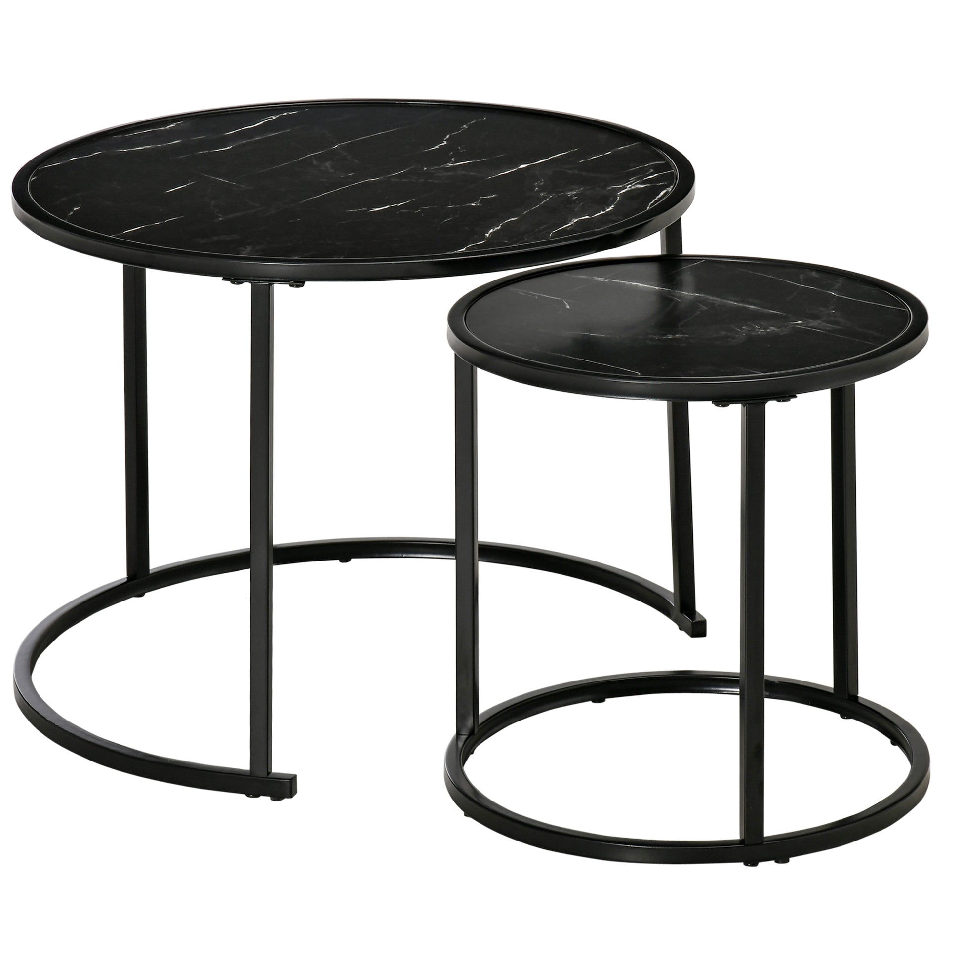 Modern Round Nesting Coffee Table Set, Faux Marble Top, Metal Frame, 2-Piece
