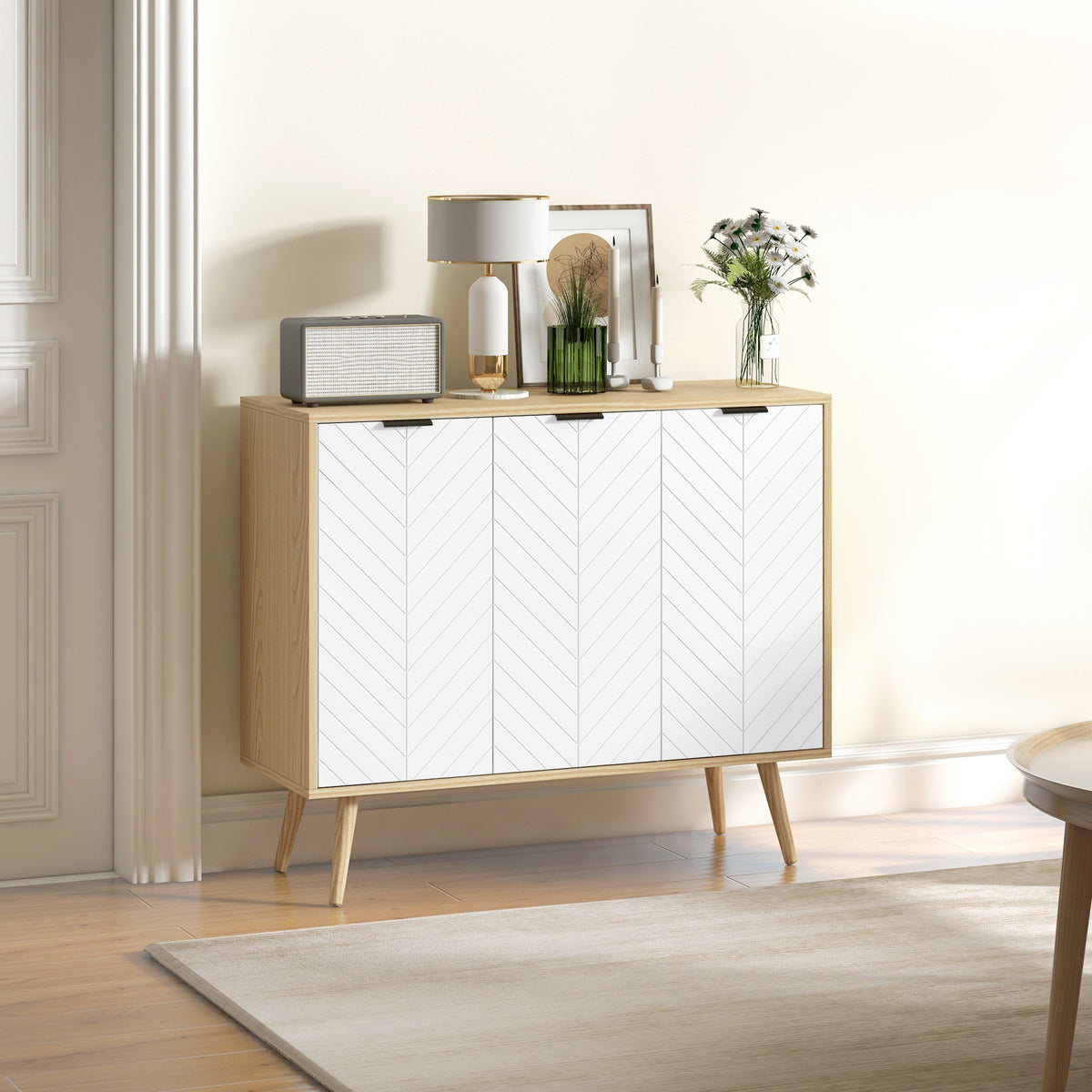 Modern Sideboard and Buffet with Adjustable Shelves and 3 Doors – 36"W x 31"H