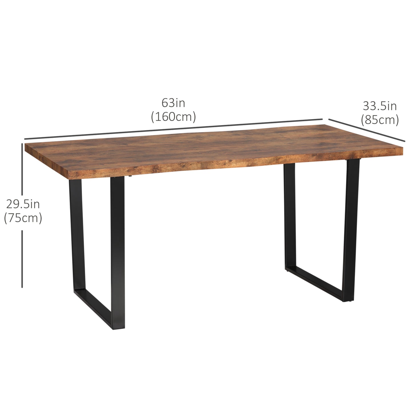 HOMCOM Industrial Dining Table 63" x 33.5" Rustic Brown