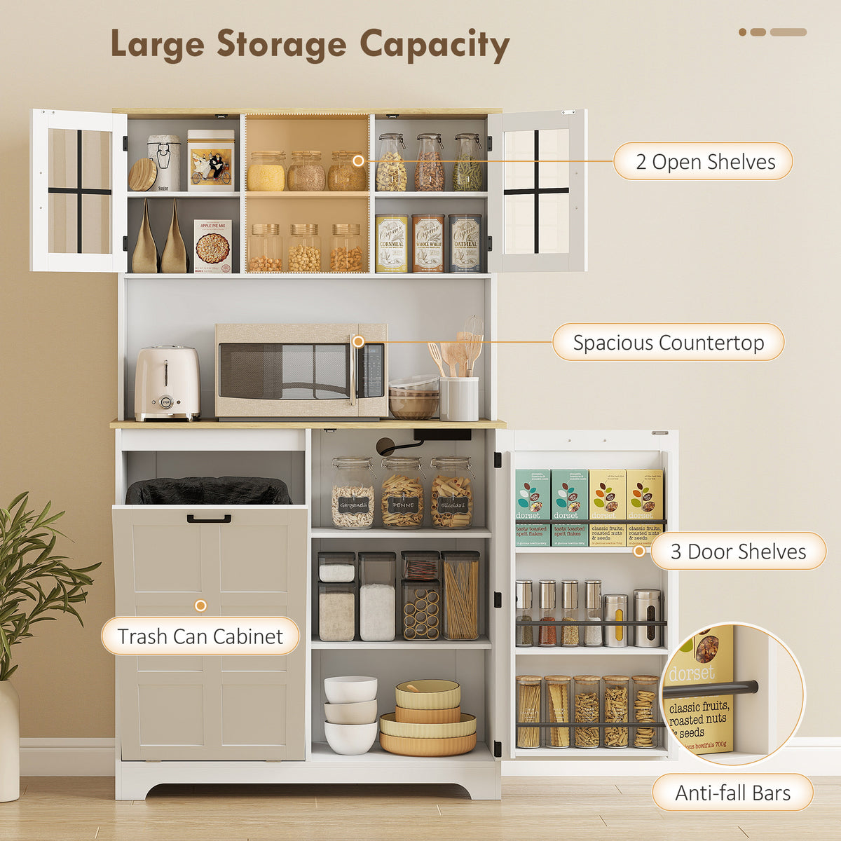 Kitchen Pantry Cabinet with Charging Station – 39"W x 69"H