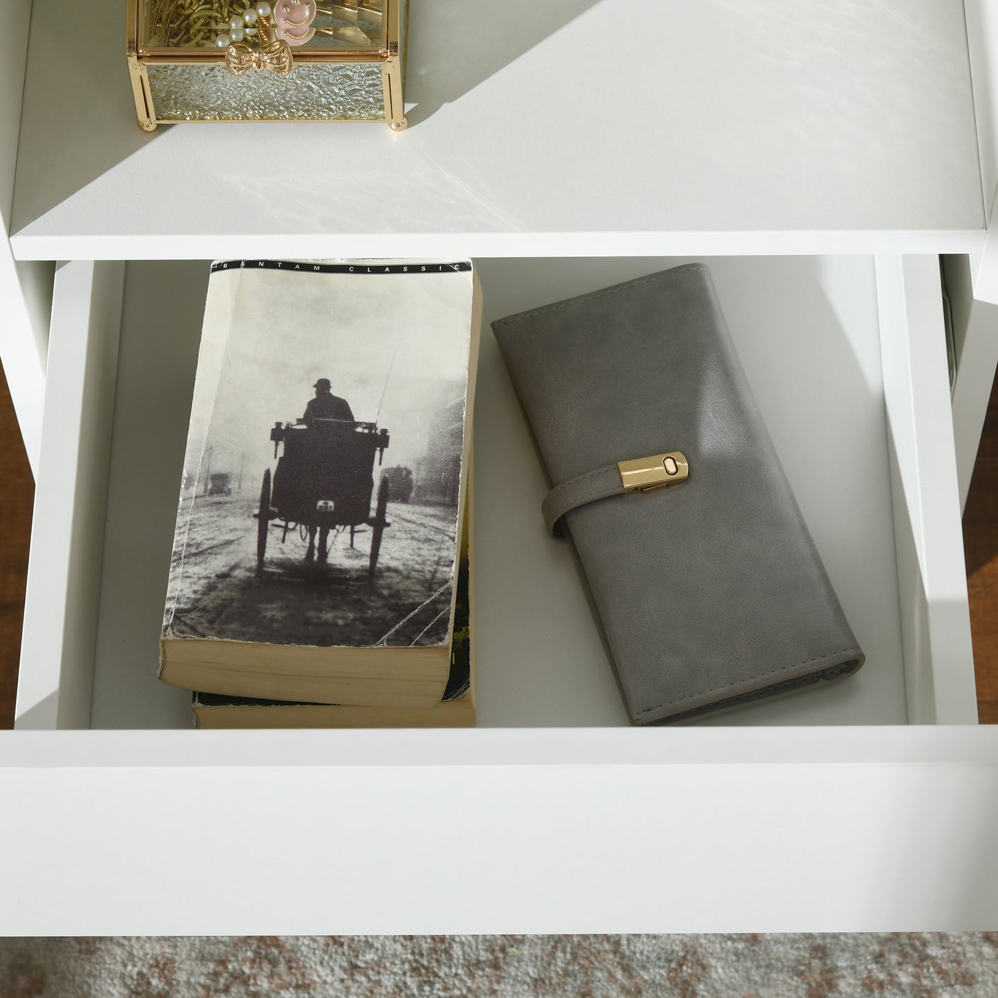 HOMCOM LED Nightstand Bedside Table with High Gloss Drawer and Shelves