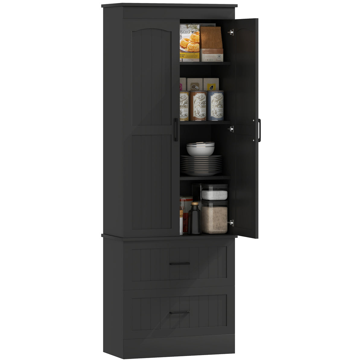 Kitchen Storage Cabinet with Adjustable Shelves and 2 Drawers – 24"W x 67"H