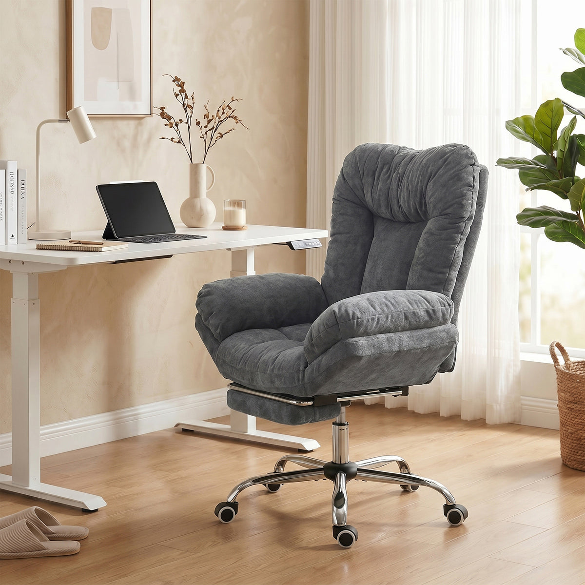 Criss Cross Chair with Wheels, Waterfall Armrests, Dark Grey