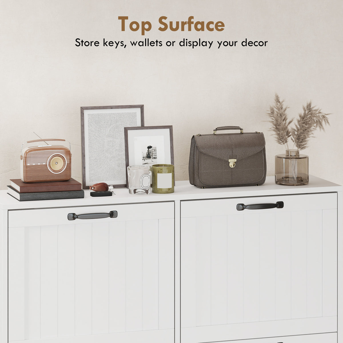Shoe Cabinet with 4 Flip Drawers – 39"W x 37"H