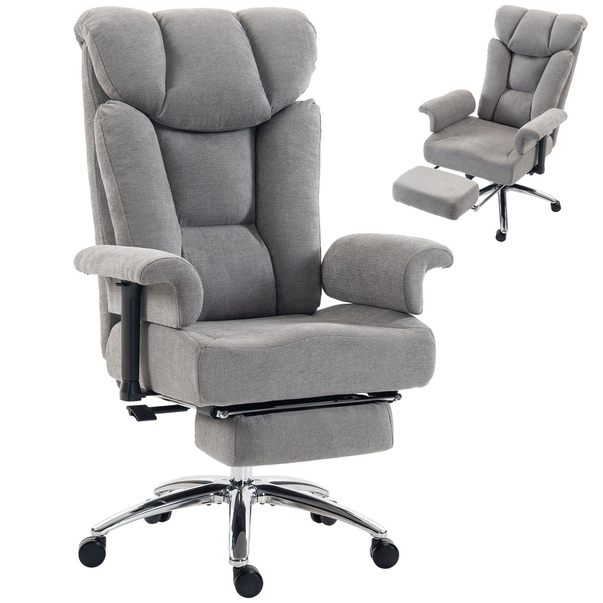 550lbs Big and Tall Office Chair, Heavy Duty Executive Desk Chair with Adjustable Padded Armrests, Grey