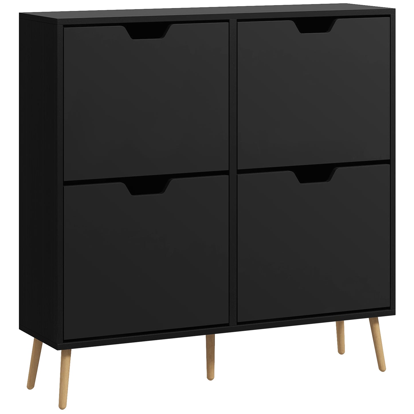 HOMCOM Modern Black Shoe Cabinet, 4 Flip Drawers, Adjustable 16-Pair Storage