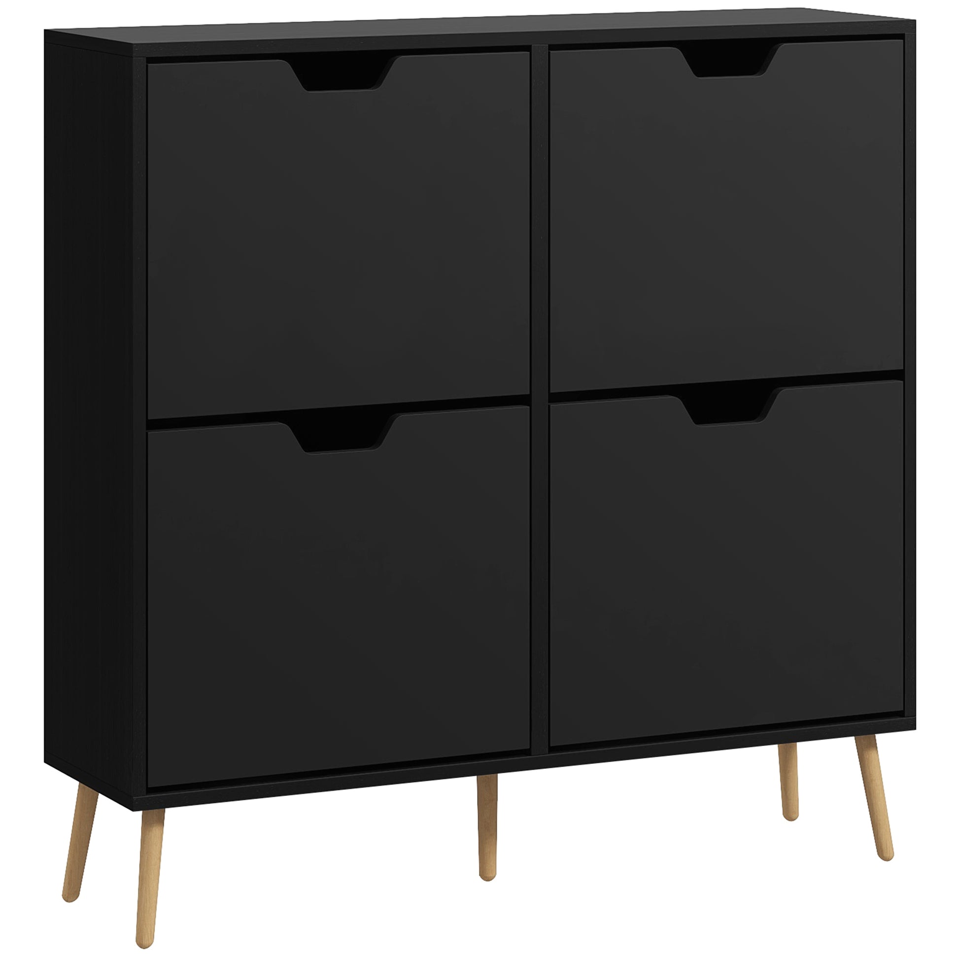 HOMCOM Modern Black Shoe Cabinet, 4 Flip Drawers, Adjustable 16-Pair Storage