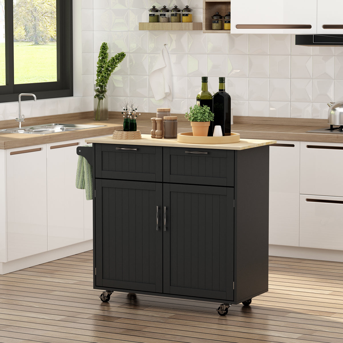 Kitchen Cart on Wheels with 2 Storage Drawers – 41"W x 36"H