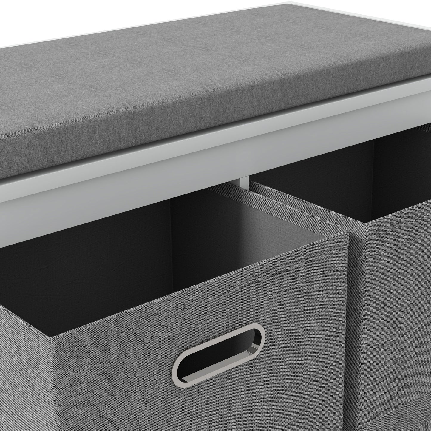 HOMCOM White Entryway Shoe Storage Bench, Comfortable Cushion, Two Fabric Drawers