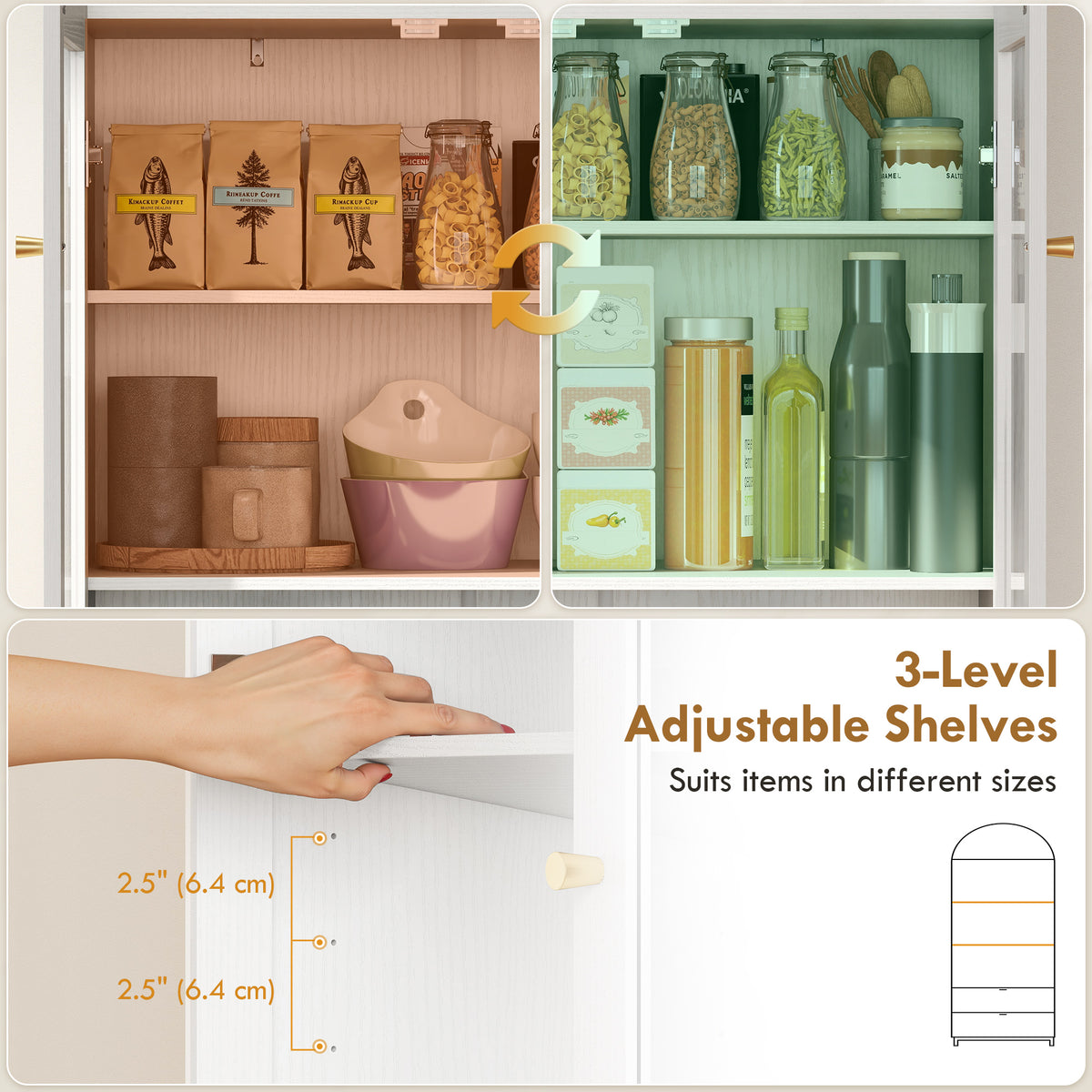 Farmhouse Kitchen Storage Cabinet with 2 Drawers – 31"W x 71"H