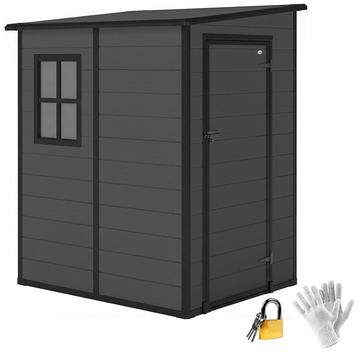 4'x5' Garden Storage Shed, Lean to Shed, Lockable Garden Tool Storage House with Window, Vent – Dark Grey