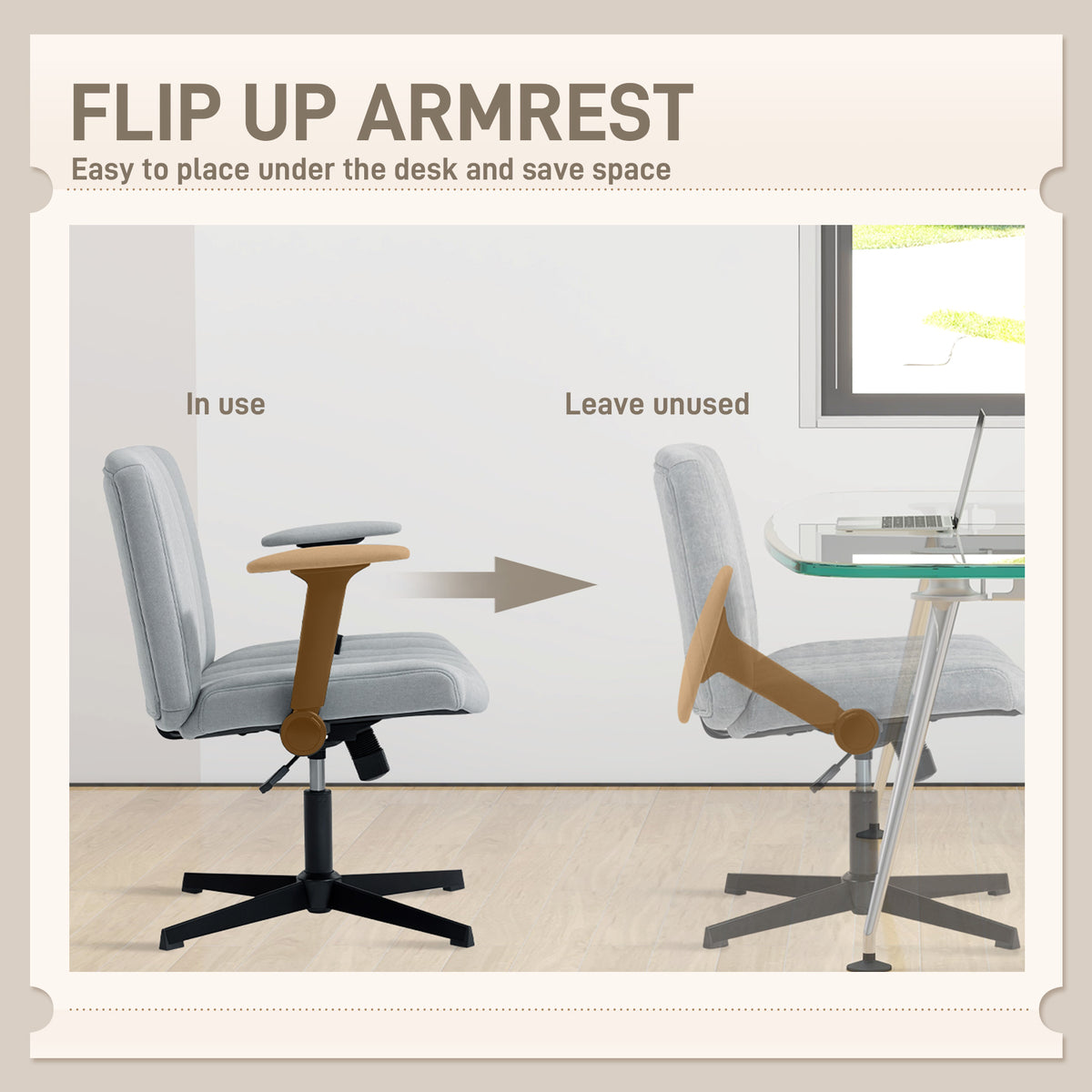 Criss Cross Chair with Flip-up Armrests, Wide Office Chair with Adjustable Height, Grey