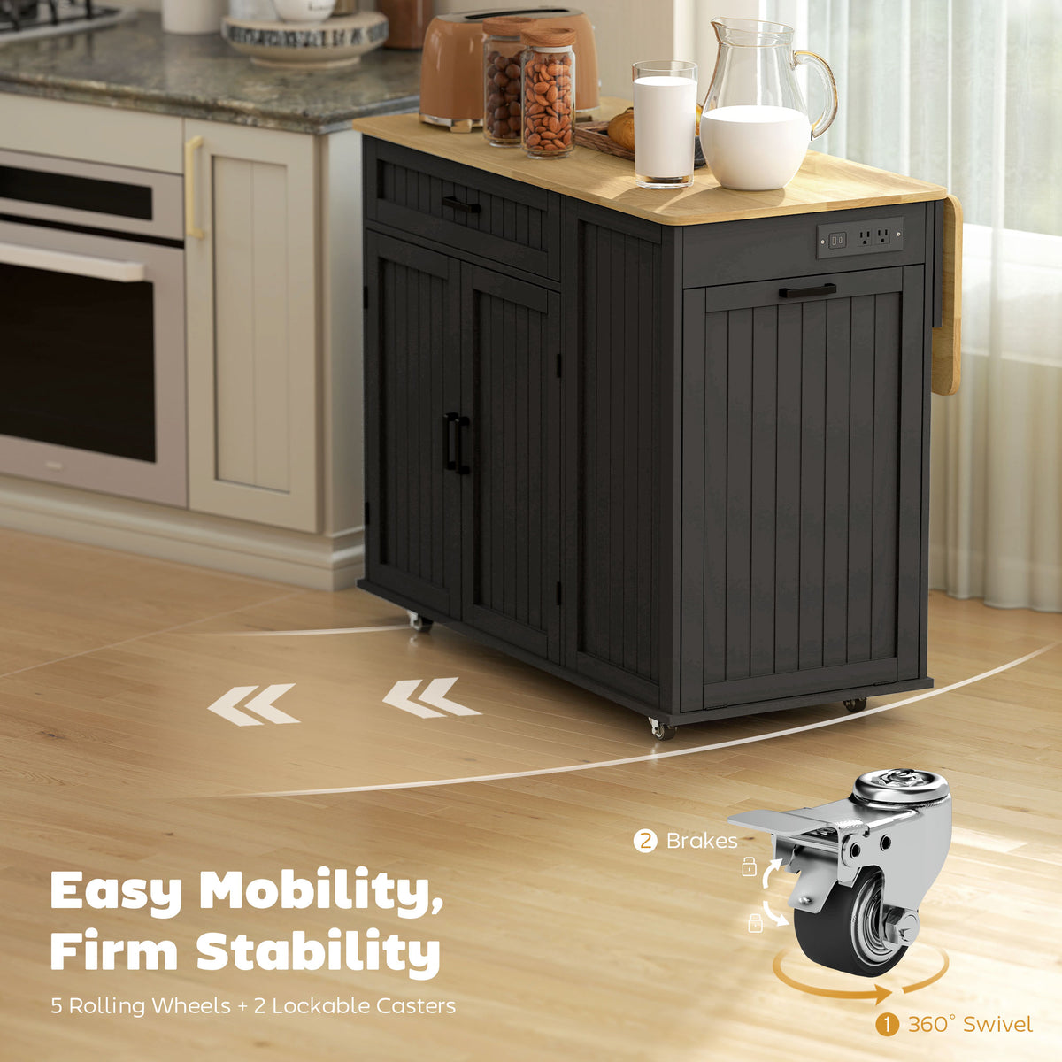 Kitchen Island Cart with Charging Station – 48"W x 35"H