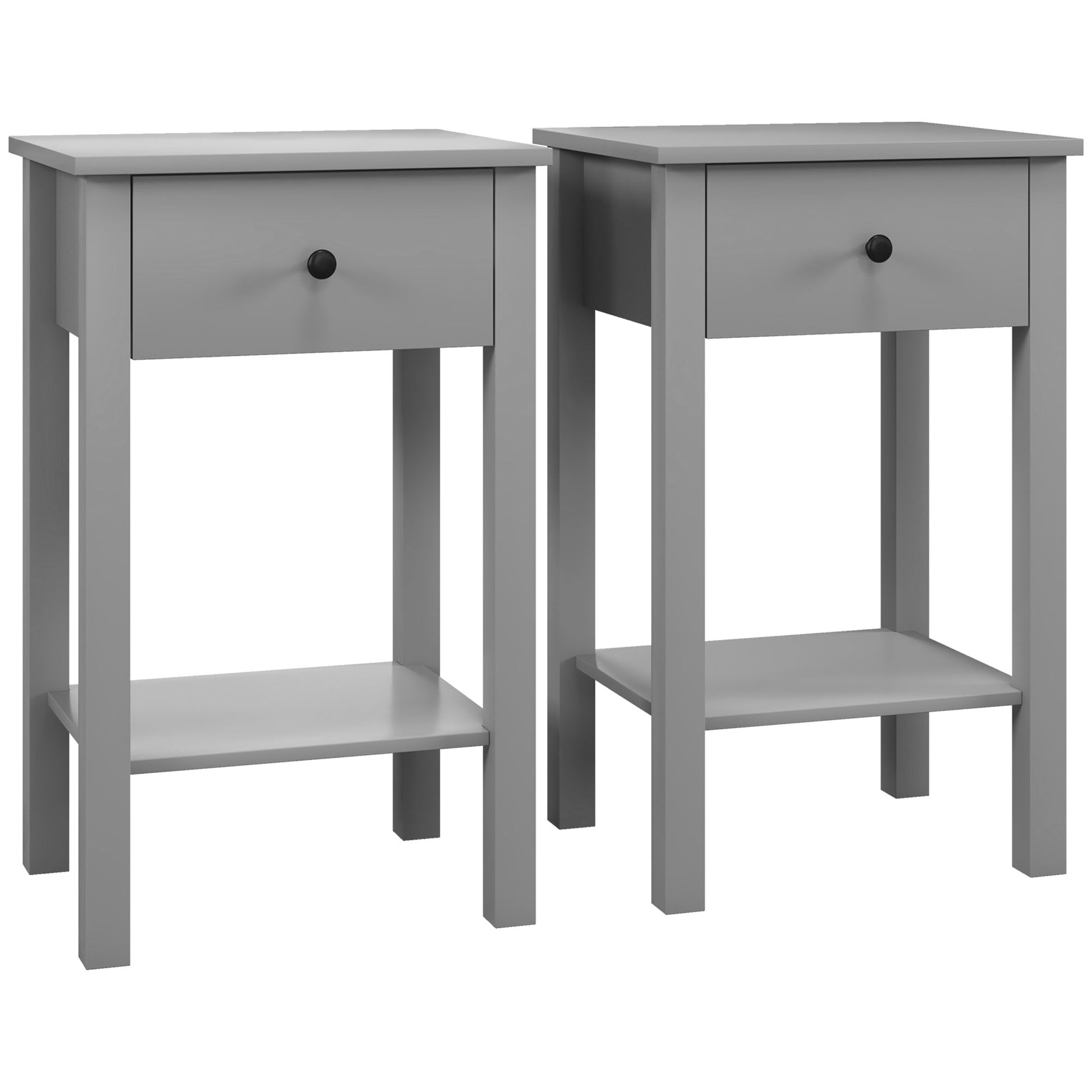 HOMCOM Grey 2-Piece End Tables with Drawer and Bottom Shelf