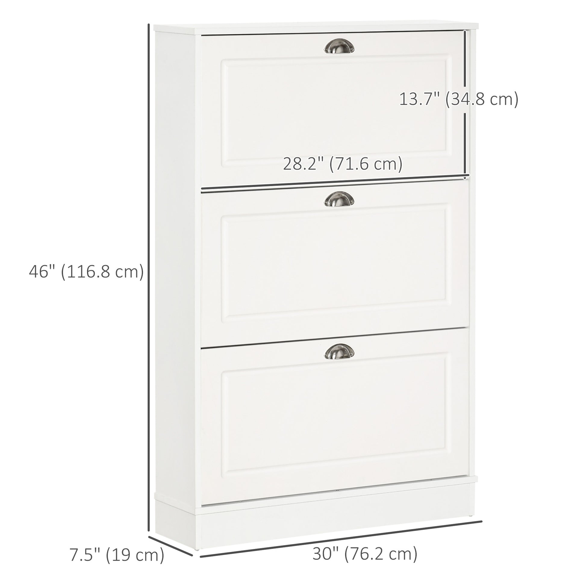 HOMCOM Narrow White Wooden Shoe Cabinet with 3 Flip Drawers
