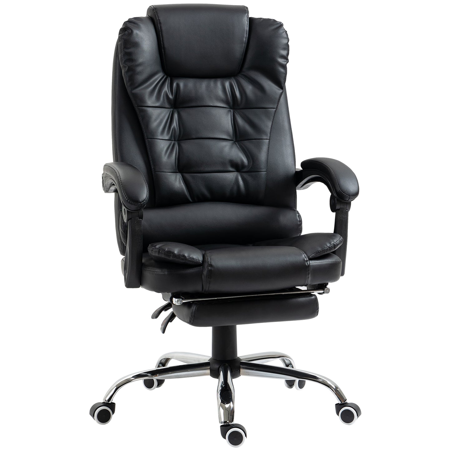 HOMCOM Ergonomic High-Back Executive Office Chair with Retractable Footrest, Black PU Leather