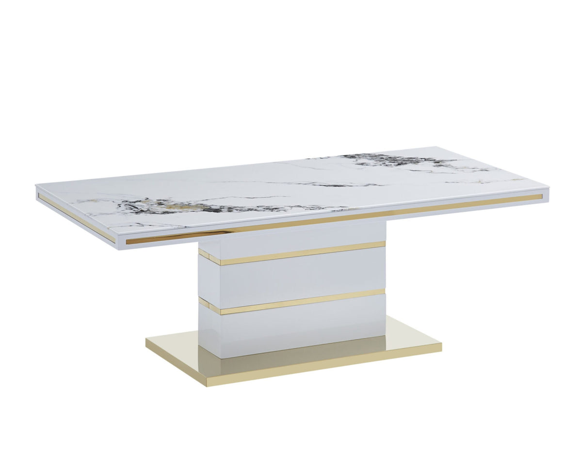 White High-Gloss Coffee Table with Layered Base