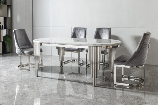 White Marble Dining Table with Chrome Base
