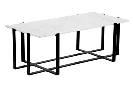 White Marble-Look Coffee Table with Black Legs
