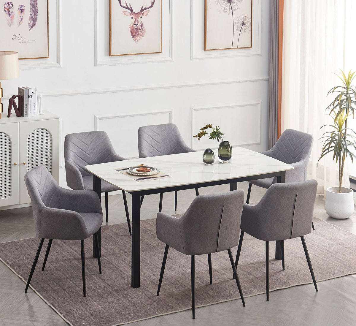 White Sintered Stone 63" Dining Set