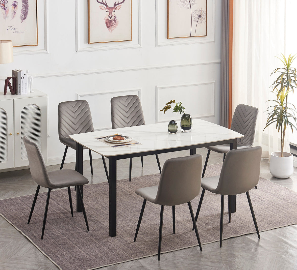 White Sintered Stone 63" Dining Set