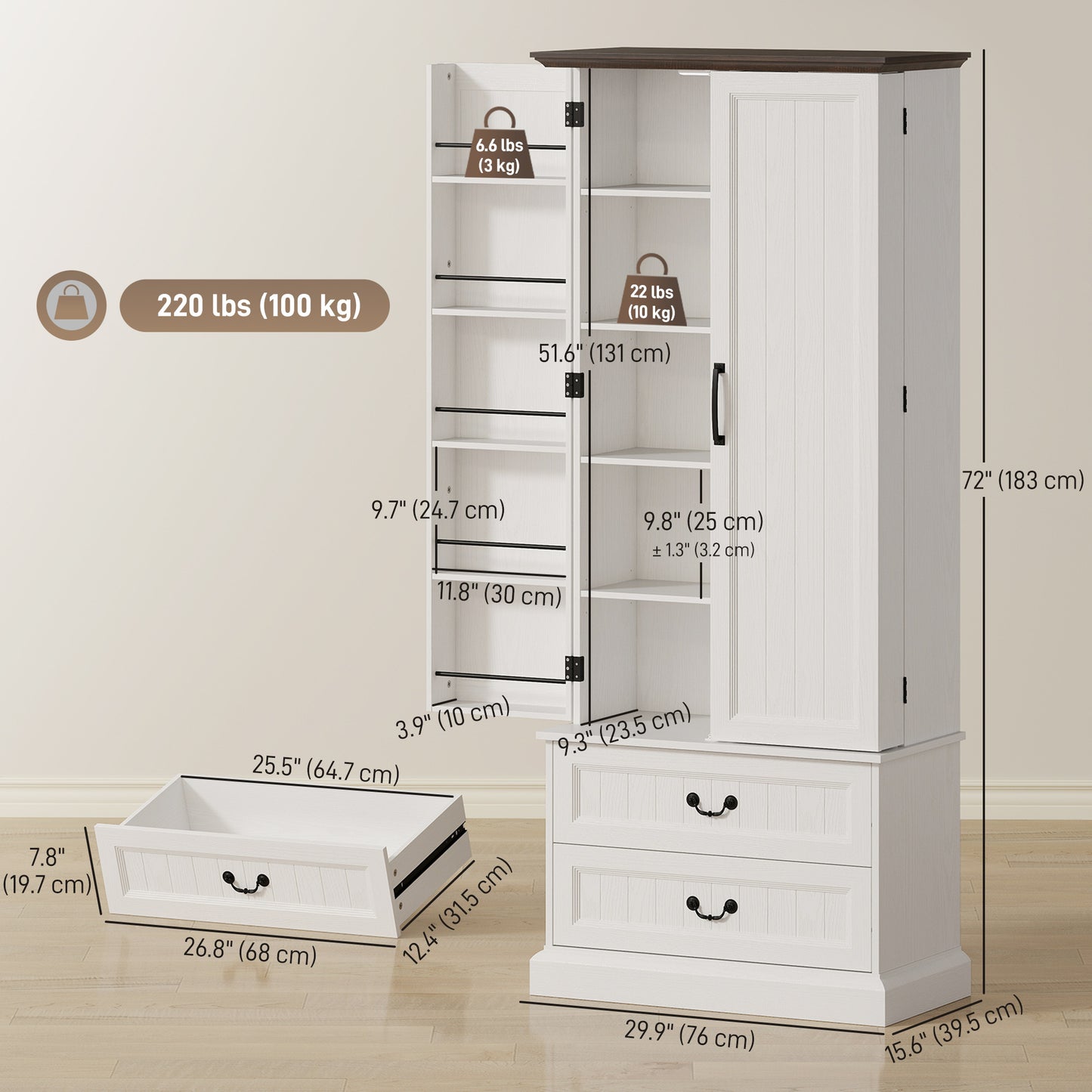 HOMCOM LED Kitchen Pantry Cabinet with Smart Sensor Light, White