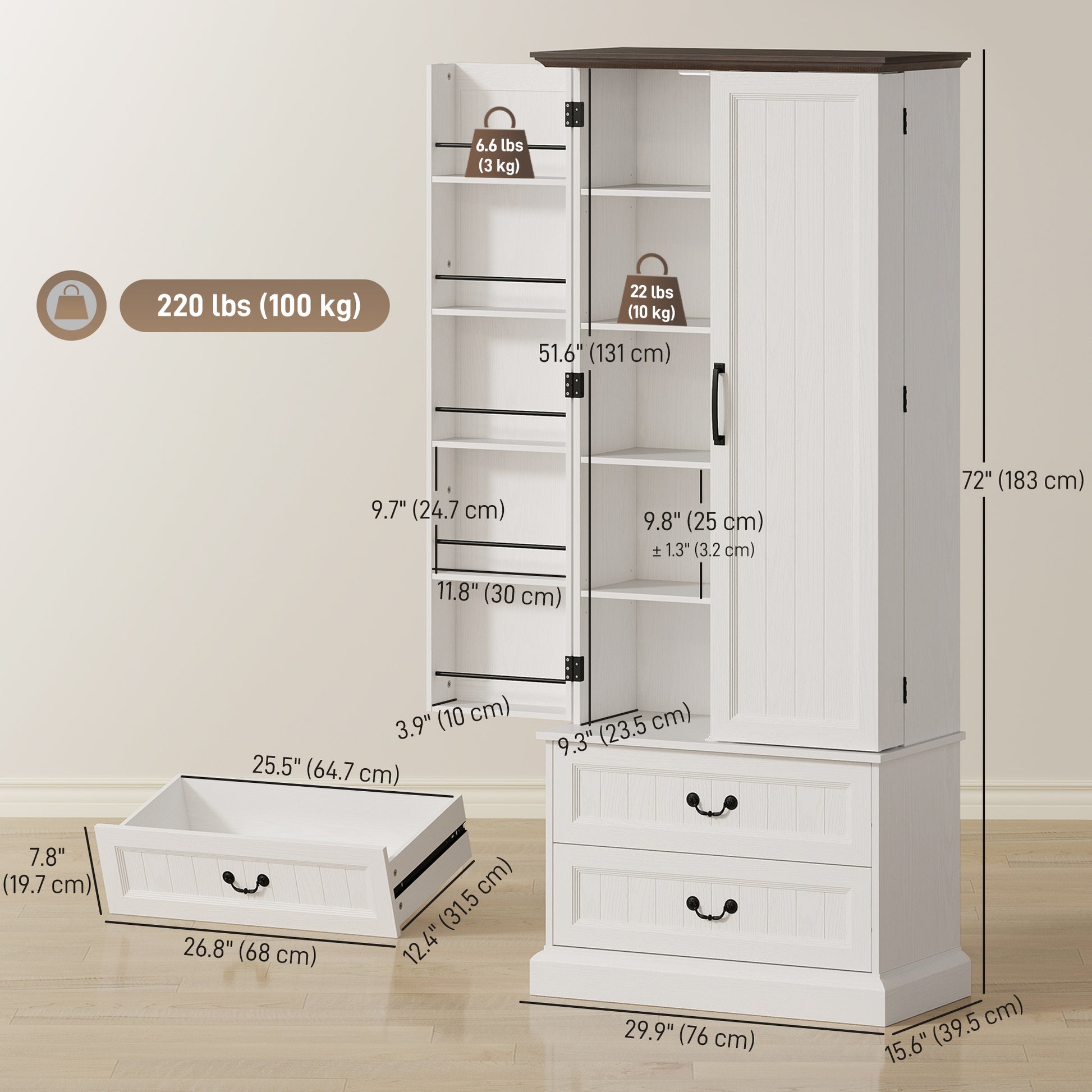 HOMCOM LED Kitchen Pantry Cabinet with Smart Sensor Light, White
