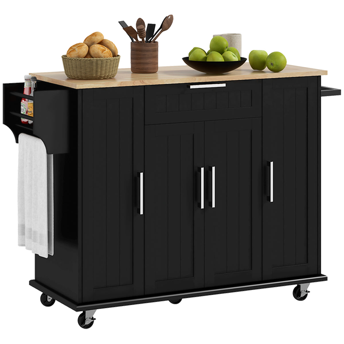 Modern Rolling Kitchen Island Cart with Drawers – 52"W x 36"H