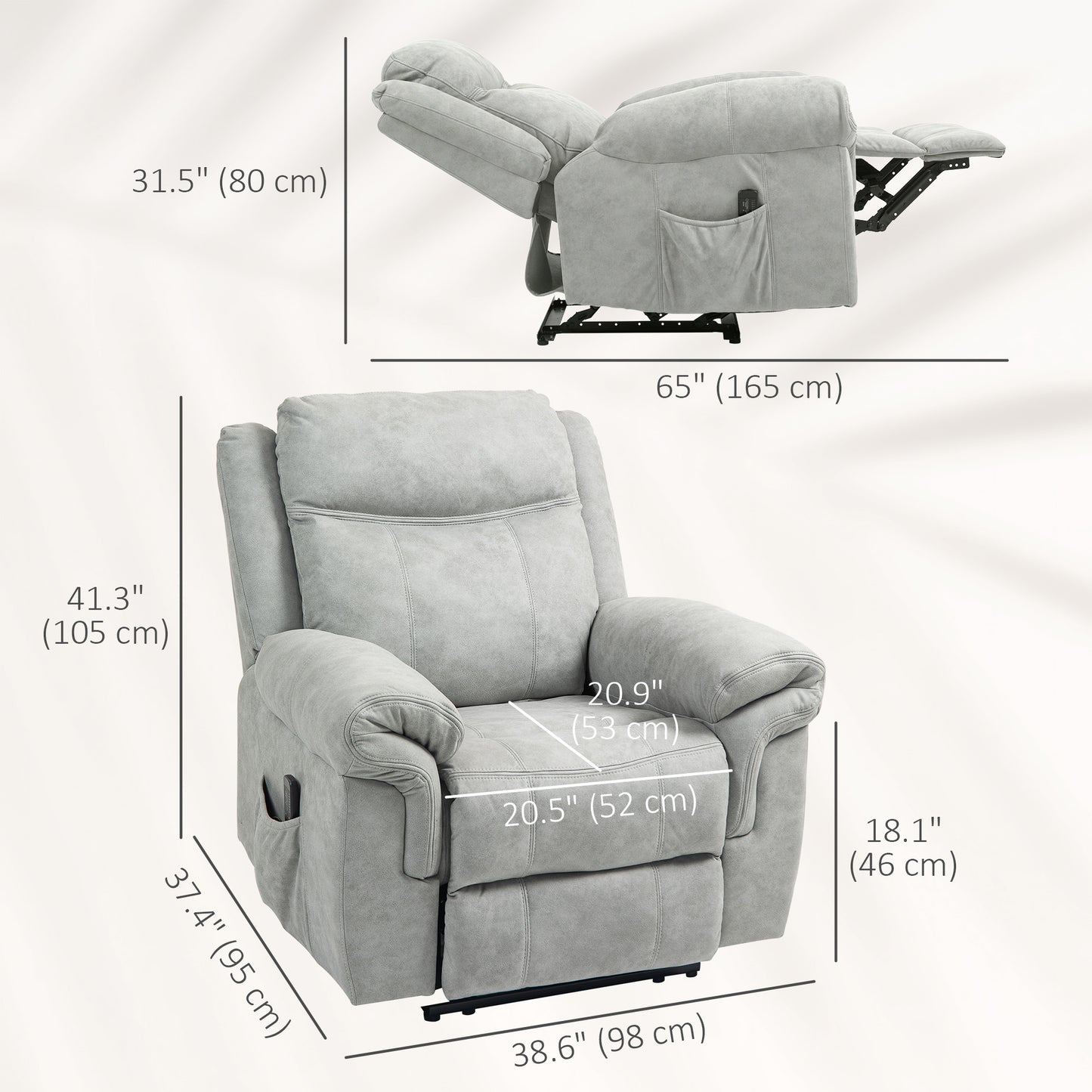 HOMCOM Manual Recliner Chair with Vibration Massage, Side Pockets, Grey Microfibre